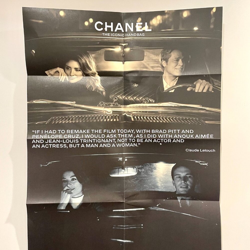 Chanel Paper Poster - Brad Pitt And Penelope Cruz CHANEL “ The iconic Handbag”